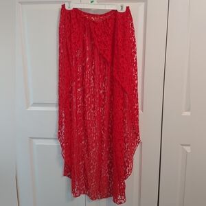 Red Renaissance  Medieval Hippie Gypsy Bohemian Graduated Lace  Skirt - Sz XL
